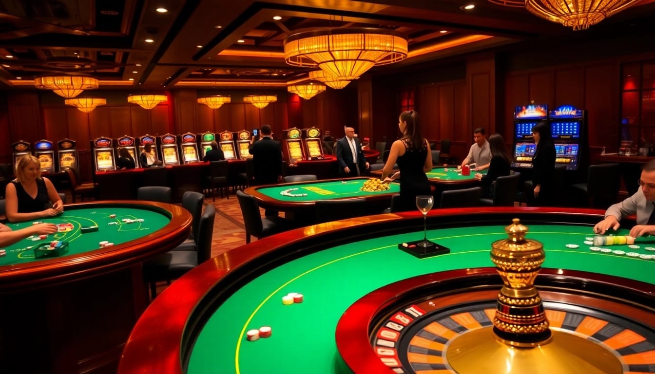 Players enjoying casino games at AZ88 with vibrant poker chips and a spinning roulette wheel.