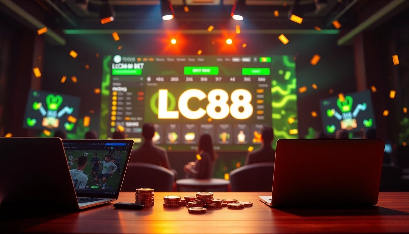 Exciting scene representing LC88 BET with sleek digital betting platform and vibrant colors.