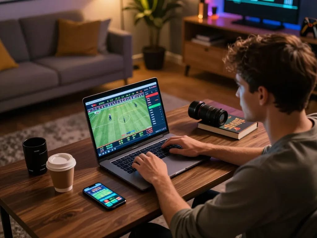 Player engaging in online sports betting at Bet168 with laptop displaying live odds.
