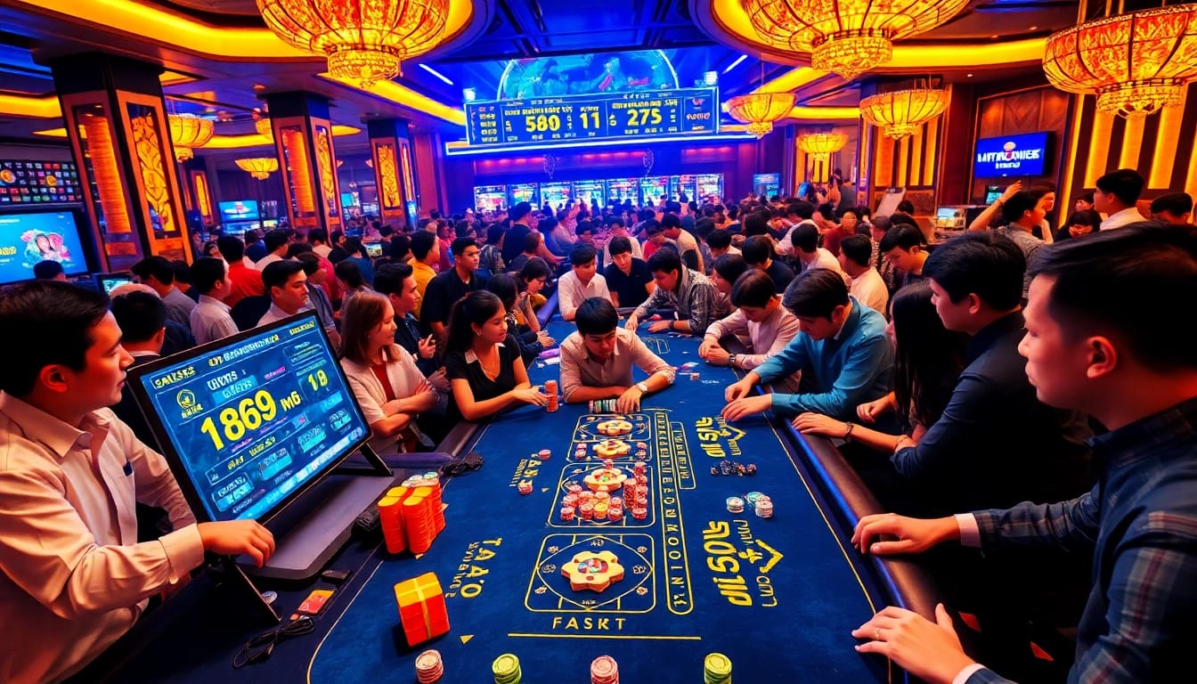 Tai Xiu MD5 gaming excitement with players at a vibrant casino table.