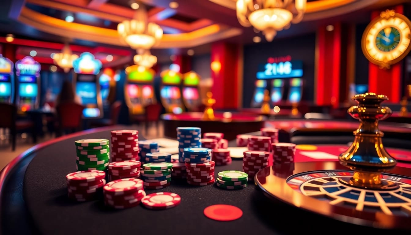 Experience the thrill of high-stakes poker at an exclusive okking casino table with vibrant chips and cards.