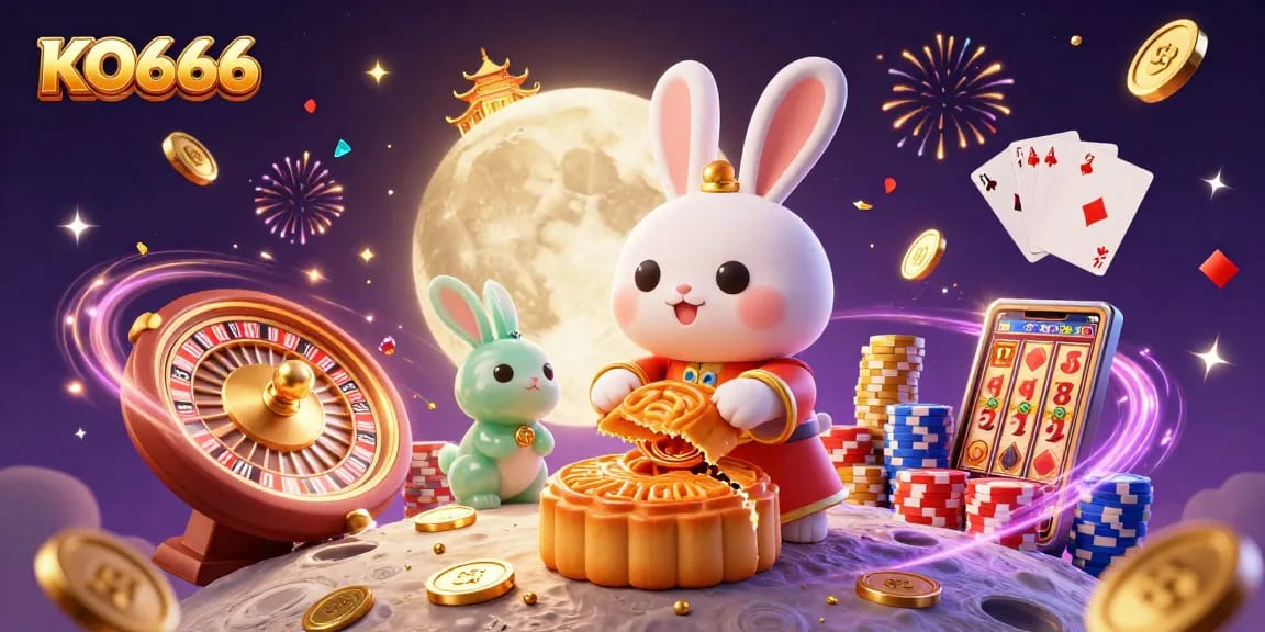 Experience the thrill of KO666 with vibrant 3D characters and casino elements in a dynamic lunar setting.