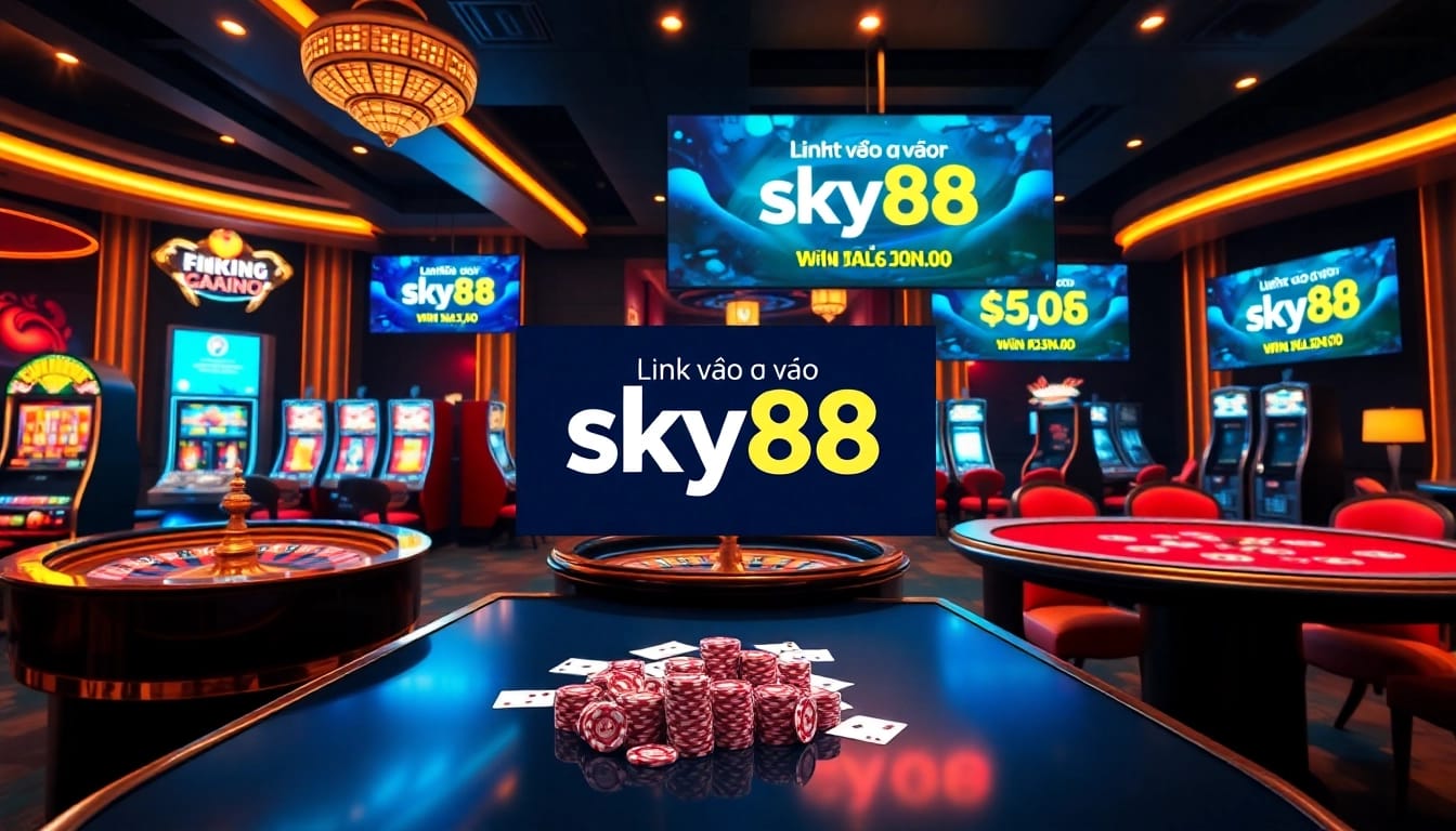 Engage in thrilling online gambling with link vào sky88 showcased on vibrant casino tables and exciting game elements.