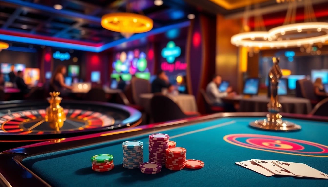 Engaging scene of players enjoying u888 casino games with chips and cards.