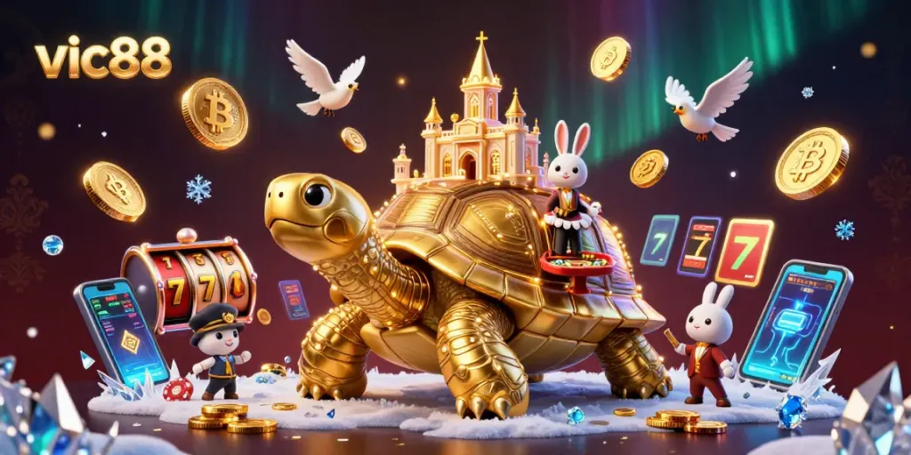 Win exciting jackpots with vic88 casino – featuring a unique golden tortoise and thrilling gaming elements.