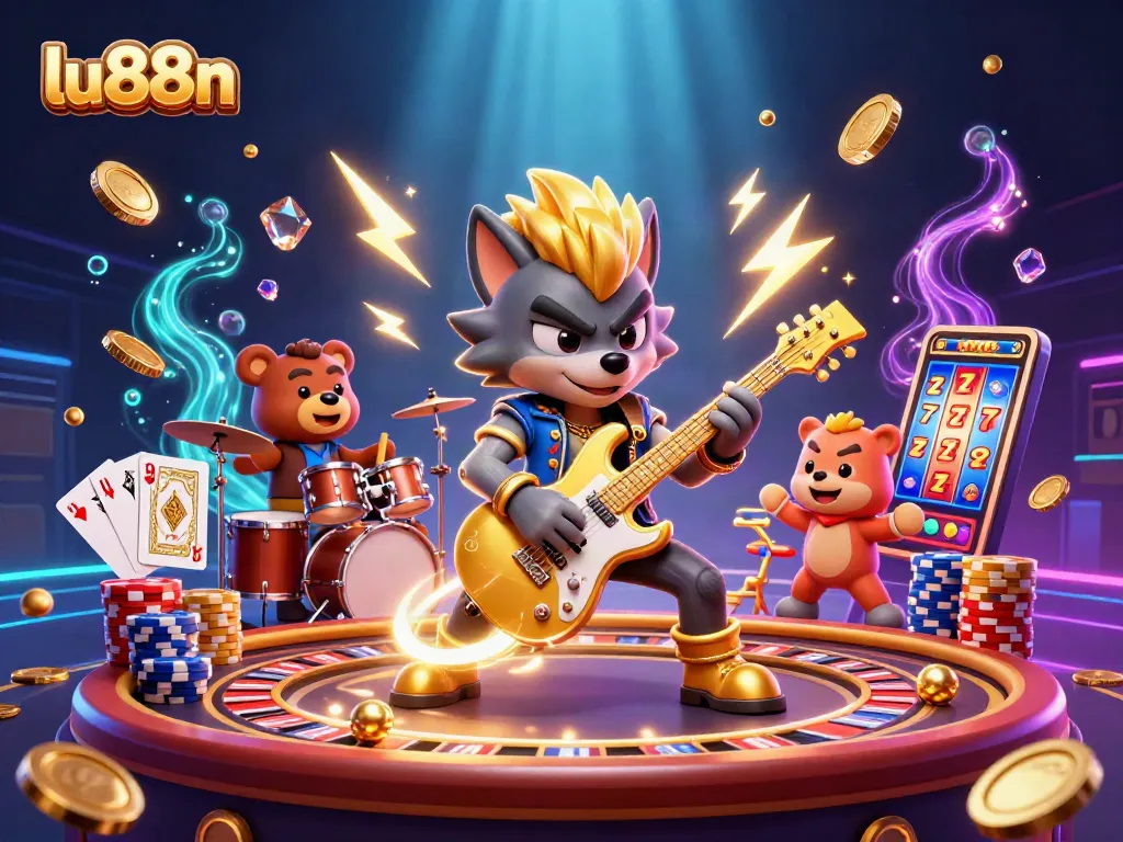 Experience lu88n excitement with a vibrant casino stage featuring dynamic characters and action.
