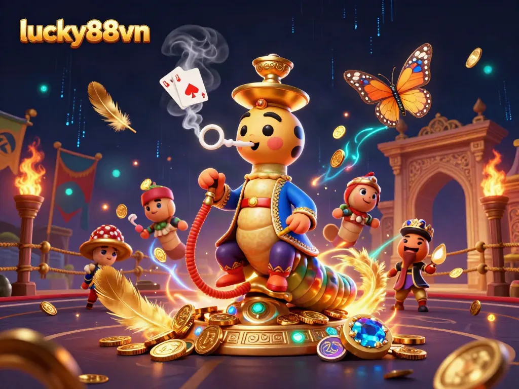 Engage in thrilling gameplay at lucky88vn with a mesmerizing 3D casino scene filled with vibrant characters and elements.