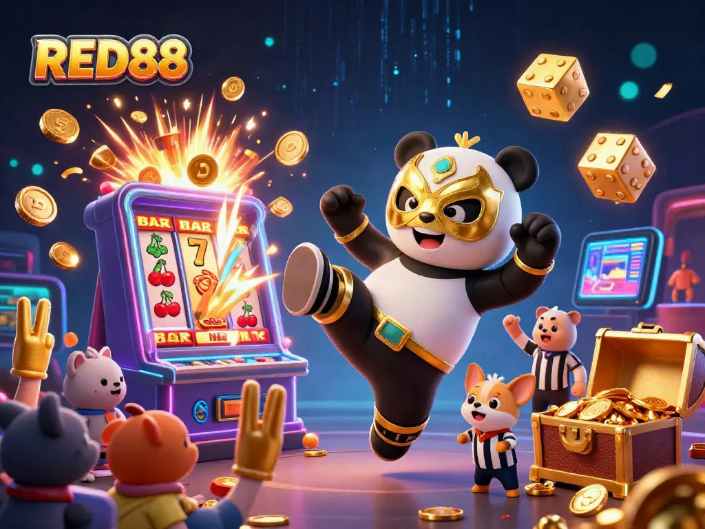 Experience the excitement of RED88 casino games with vibrant animal characters in a dynamic 3D scene.