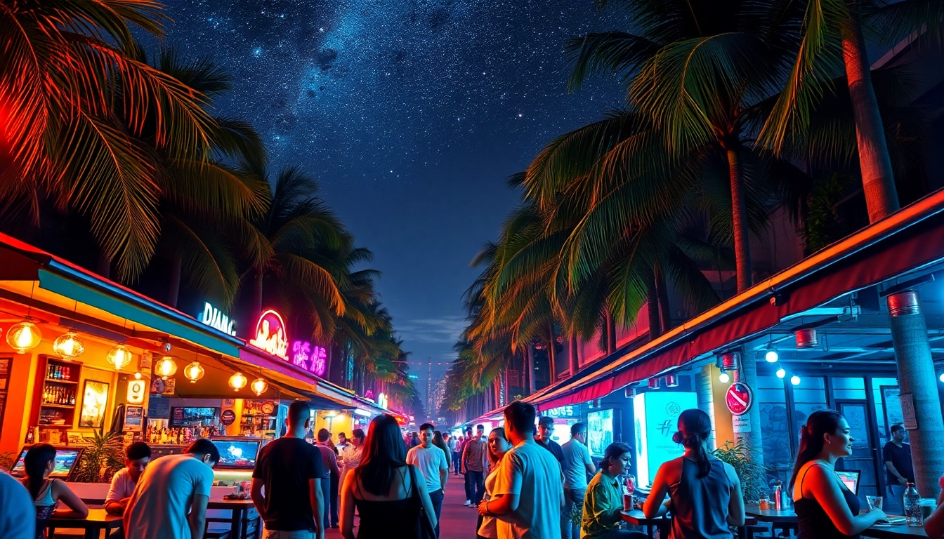 Captivating Da Nang nightlife scene featuring lively crowds and vibrant colors, showcasing 다낭밤문화.
