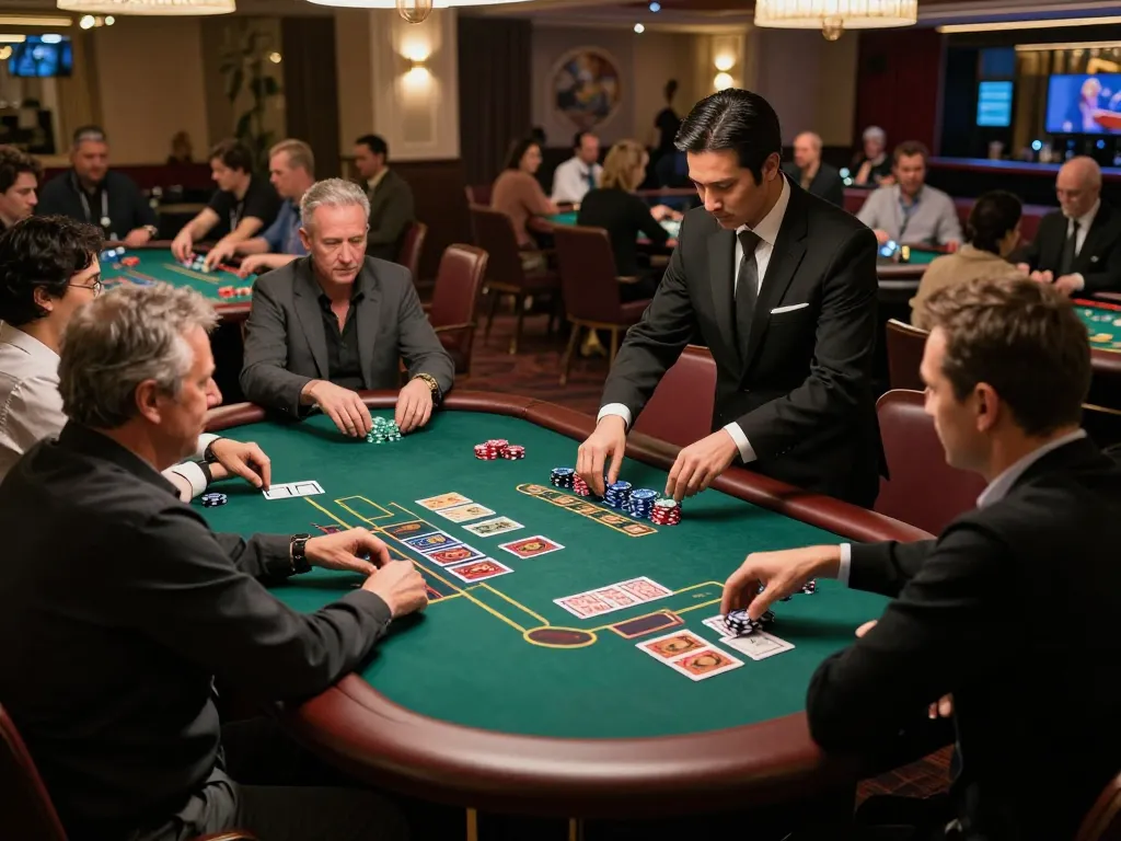Play blackjack at HUBET with engaged players and stylish decor in a vibrant live casino setting