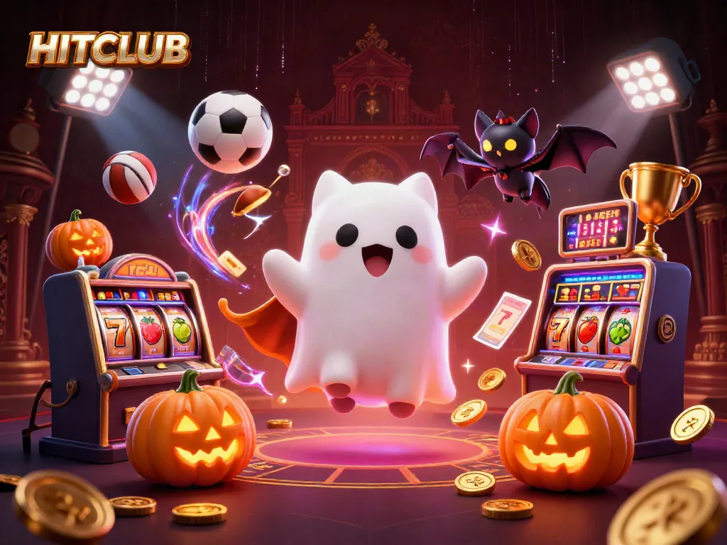 HITCLUB engages players with dynamic slots and gaming elements in a vibrant casino scene.