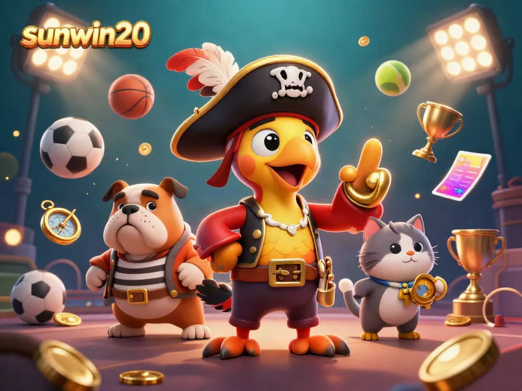 Engage in thrilling games at sunwin20 with dynamic sports elements and colorful characters in a vibrant casino scene.