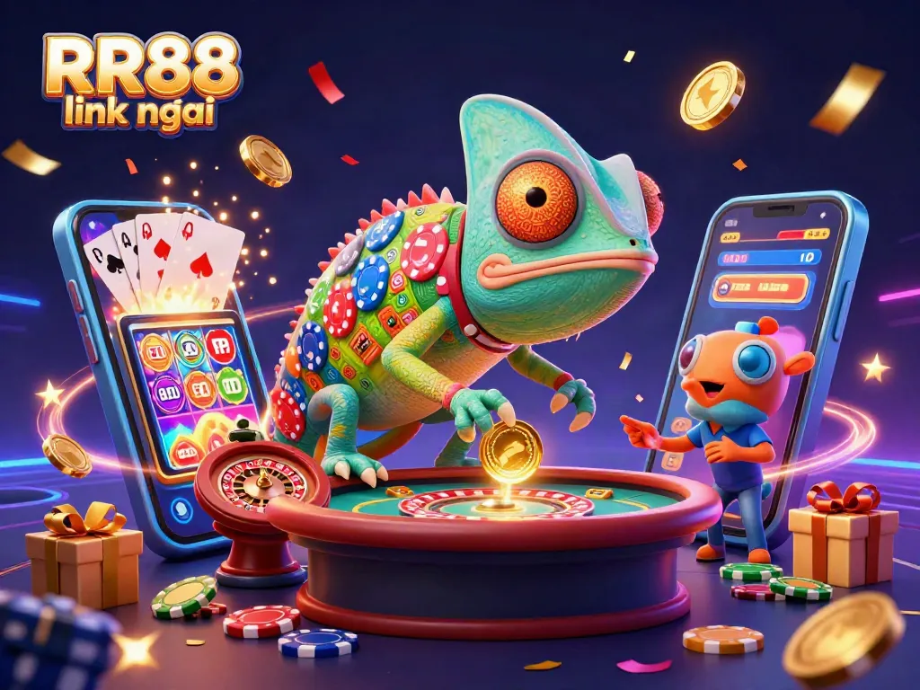Win big with RR88 link mới in a vibrant 3D casino scene filled with excitement!