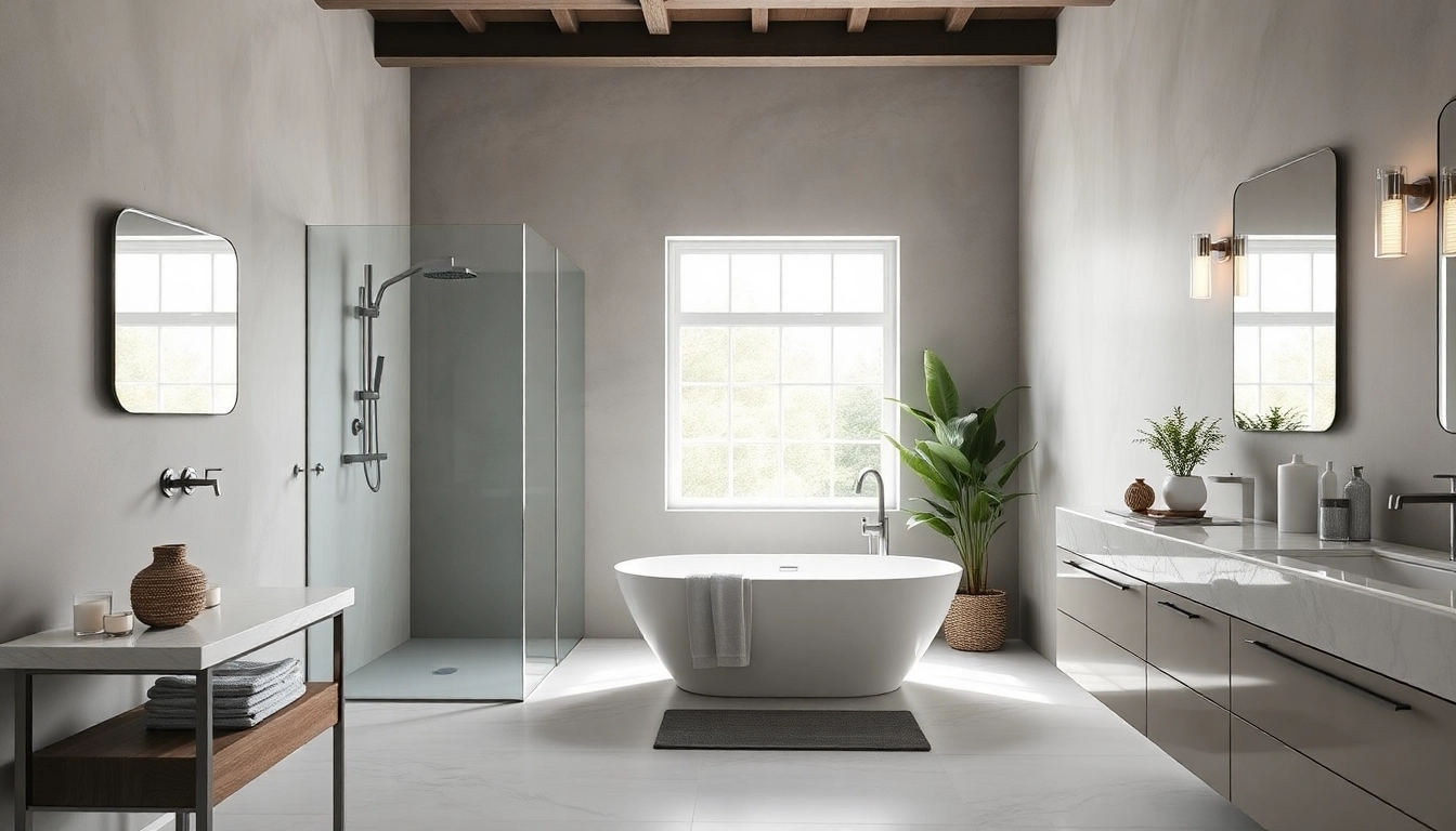 Bathroom Fitters showcasing a luxurious modern bathroom design with elegant fixtures and natural lighting.