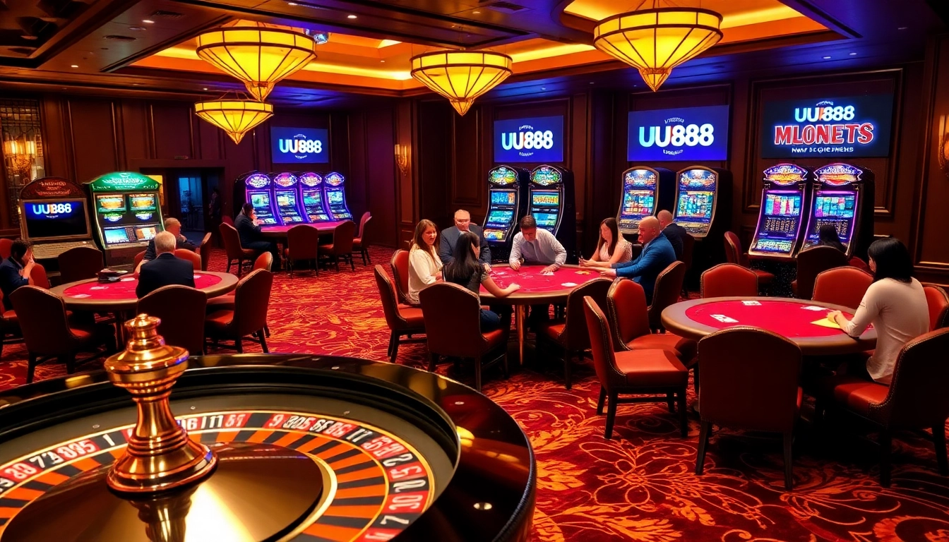 Players enjoying a high-stakes poker game at UU88 casino, capturing the excitement of gambling.
