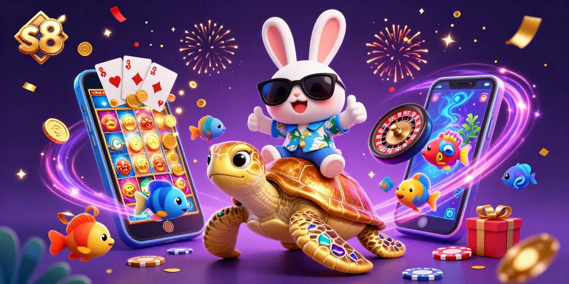 S8 offers thrilling casino gaming experiences with colorful slot reels and dynamic characters.