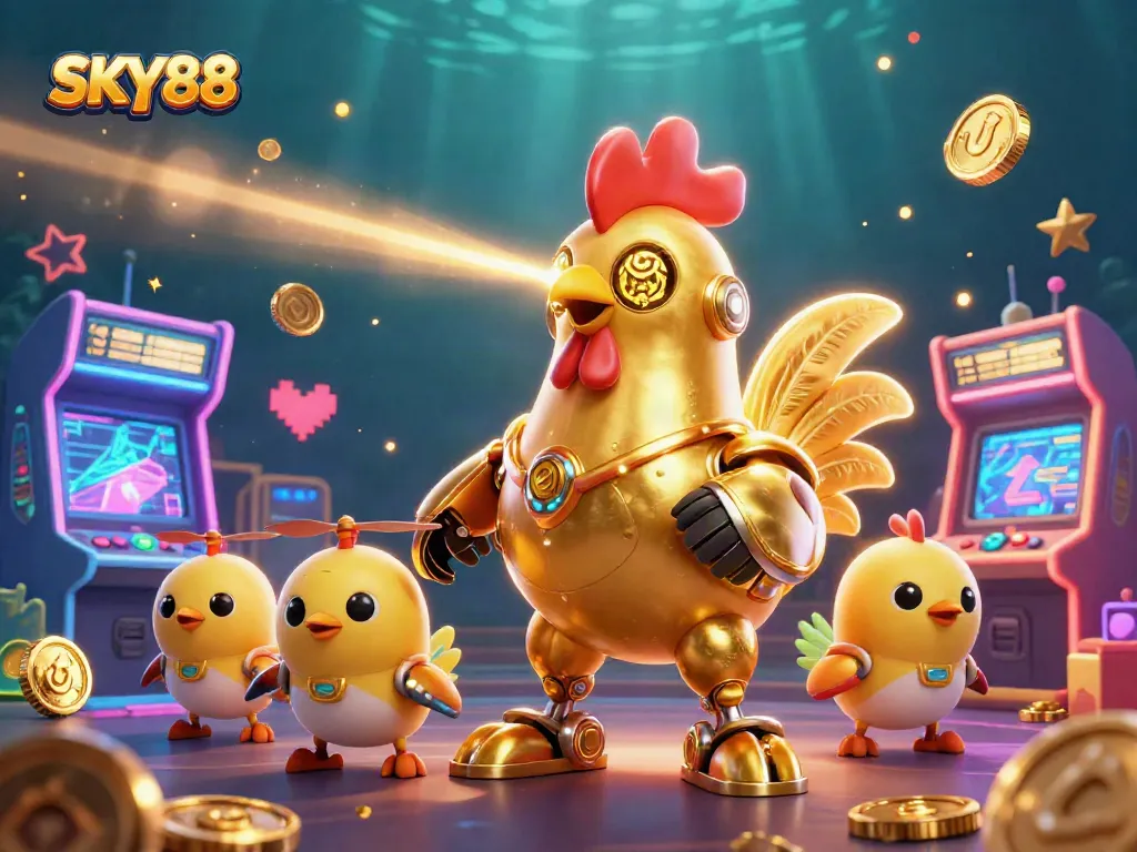 Experience thrilling gaming action at SKY88 with retro-futuristic elements and a dazzling casino theme.