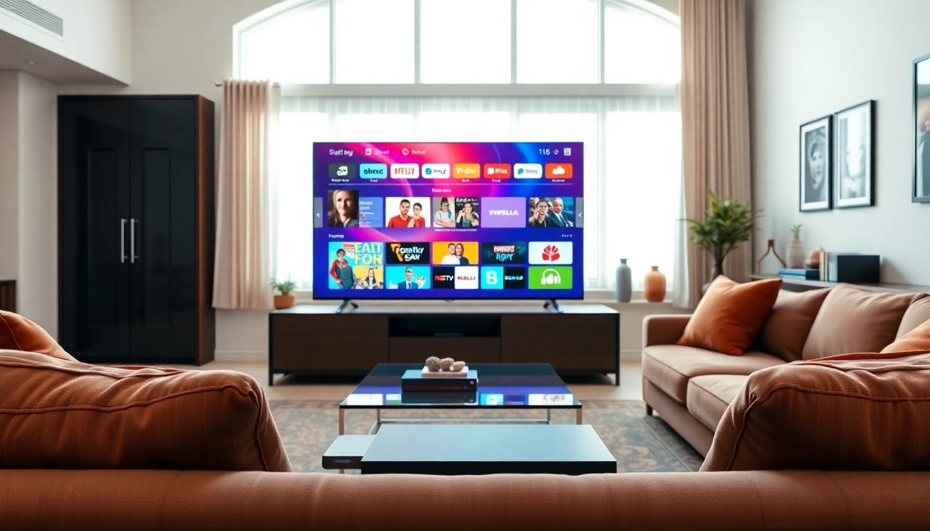 Engage with Iron TV Pro in a stylish home entertainment setup featuring vibrant screen content.