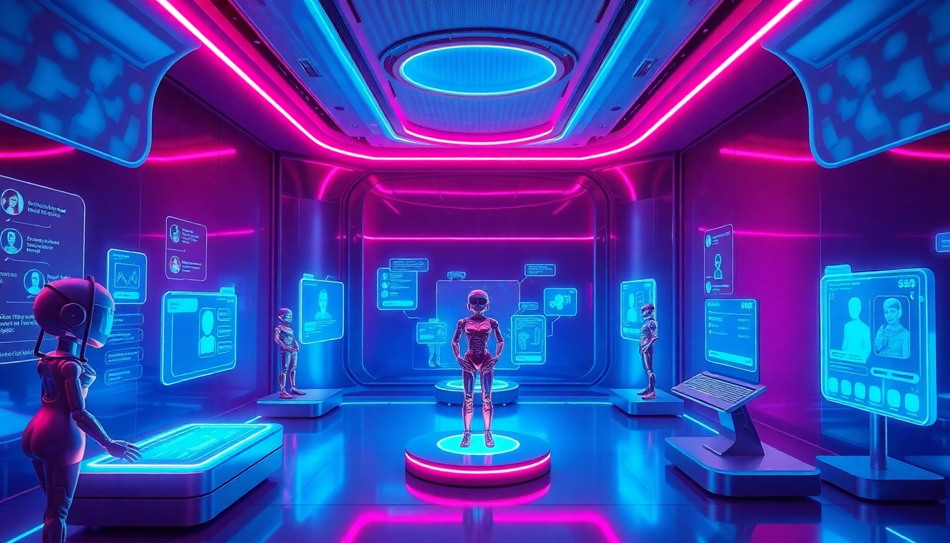 Interactive scene of free NSFW AI chatbots in a vibrant digital space
