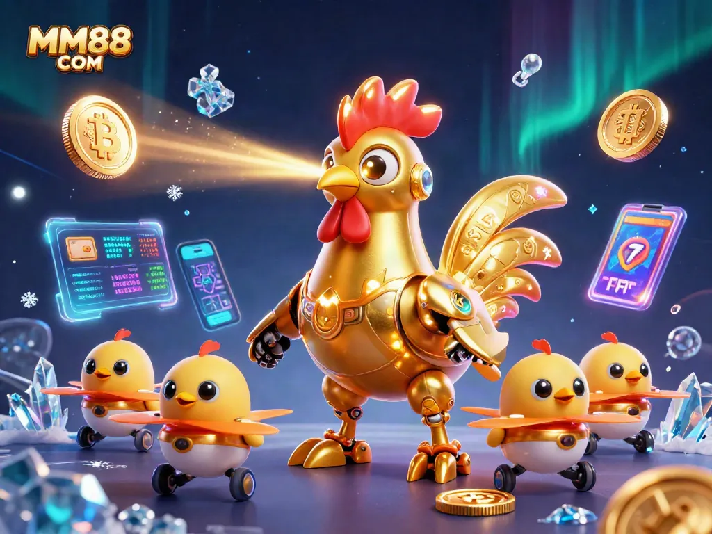 Engage with MM88 COM's thrilling slots and crypto elements in a vibrant casino digital illustration.