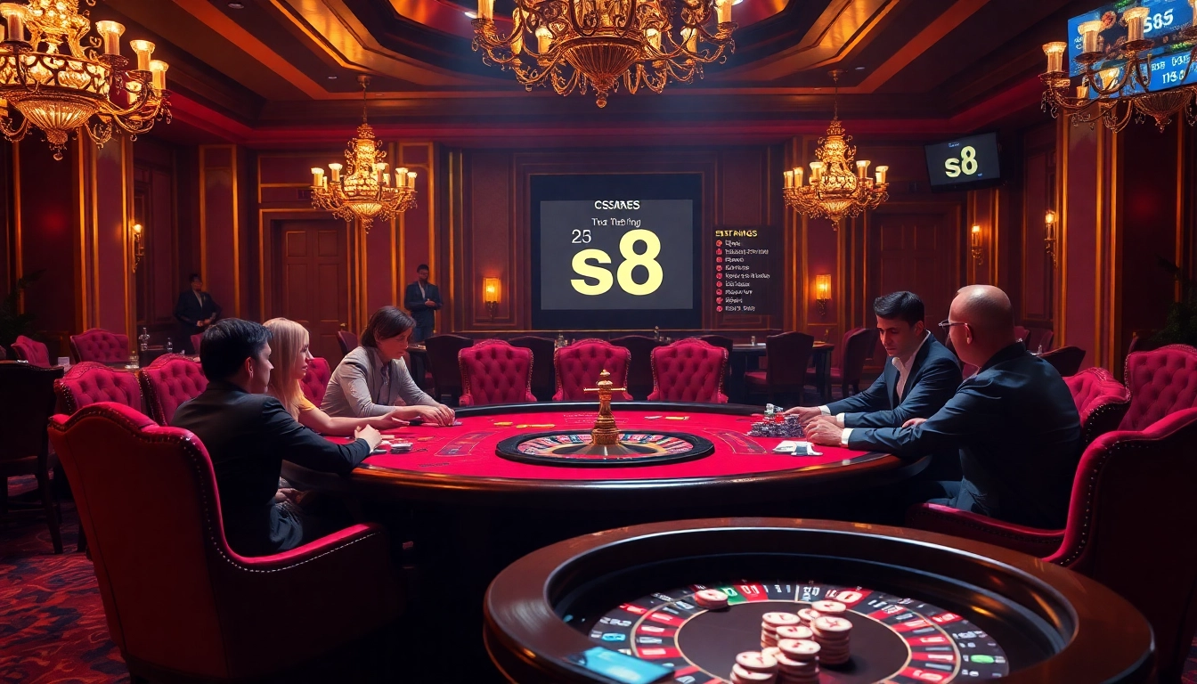 Intense poker game at the S8 casino table, highlighting excitement and premium gameplay atmosphere.