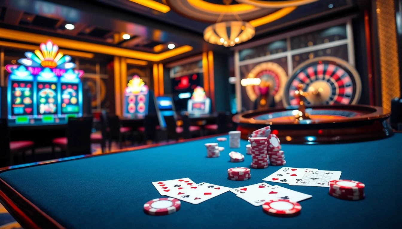 Experience the excitement of gambling at https://78winbiz.com/ with vibrant poker chips and an elegant casino backdrop.