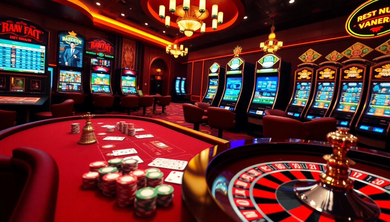 Engaging casino scene featuring jbo vietnam elements, vibrant poker chips, roulette wheel.
