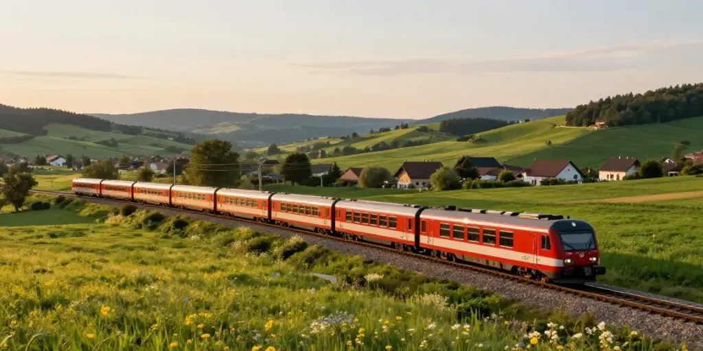 The best site to book train tickets for scenic European rail journeys, capturing vibrant landscapes and traveler experiences.