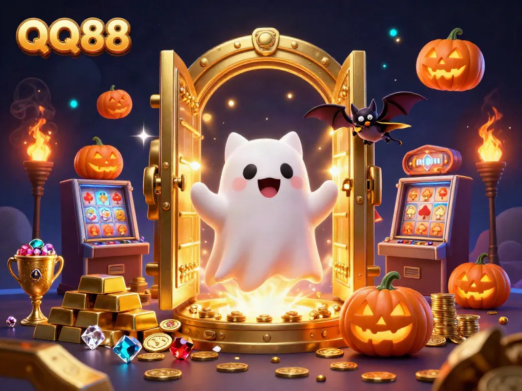 Engage with QQ88's immersive casino adventure, featuring a ghost cat and treasure elements