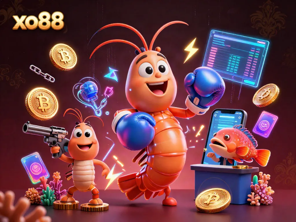 Experience thrilling action at xo88 with vibrant crypto coins and dynamic casino elements in a captivating arcade scene.