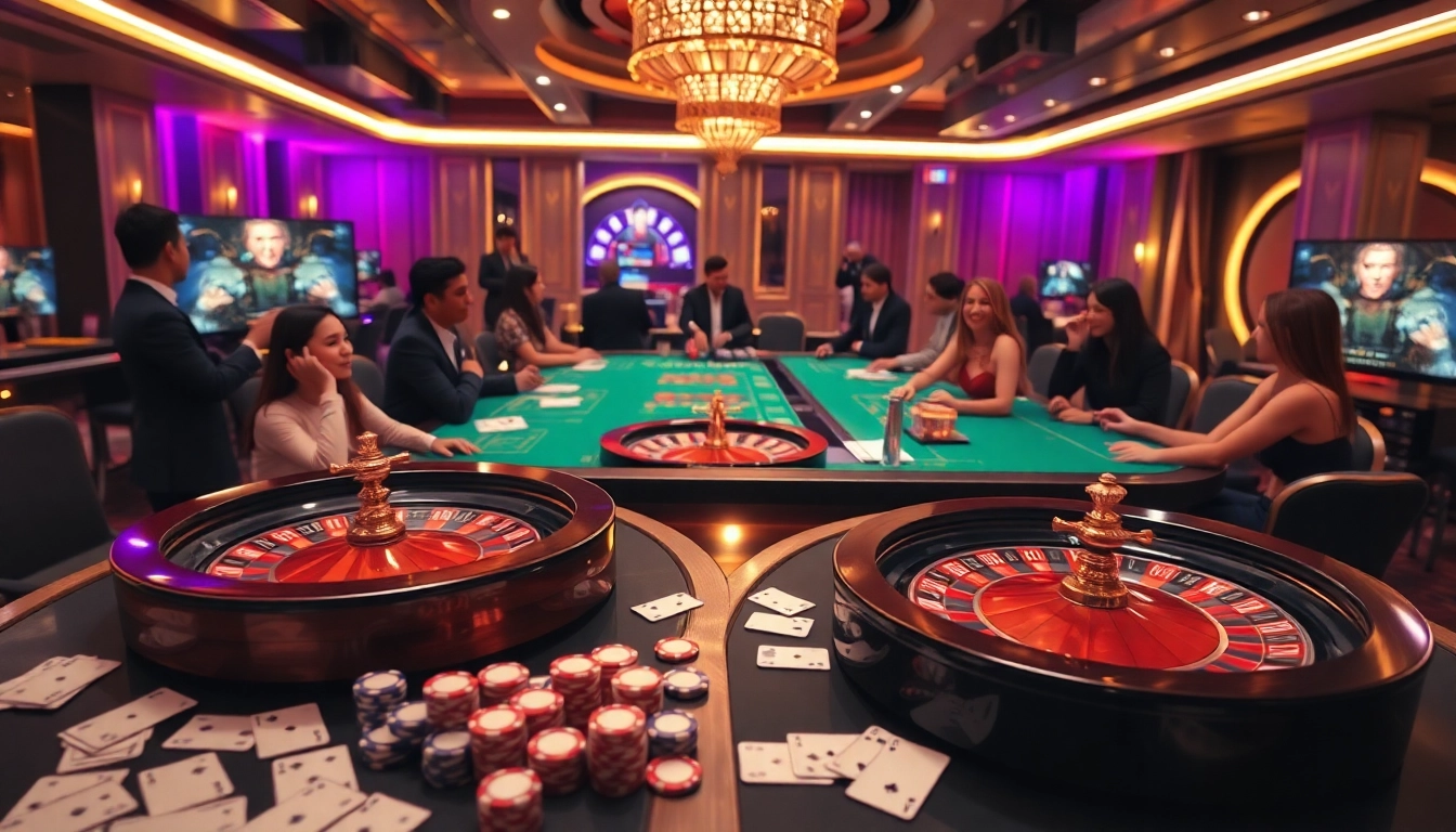 Exciting gaming experience at nhà cái C168 showcasing roulette and poker tables.