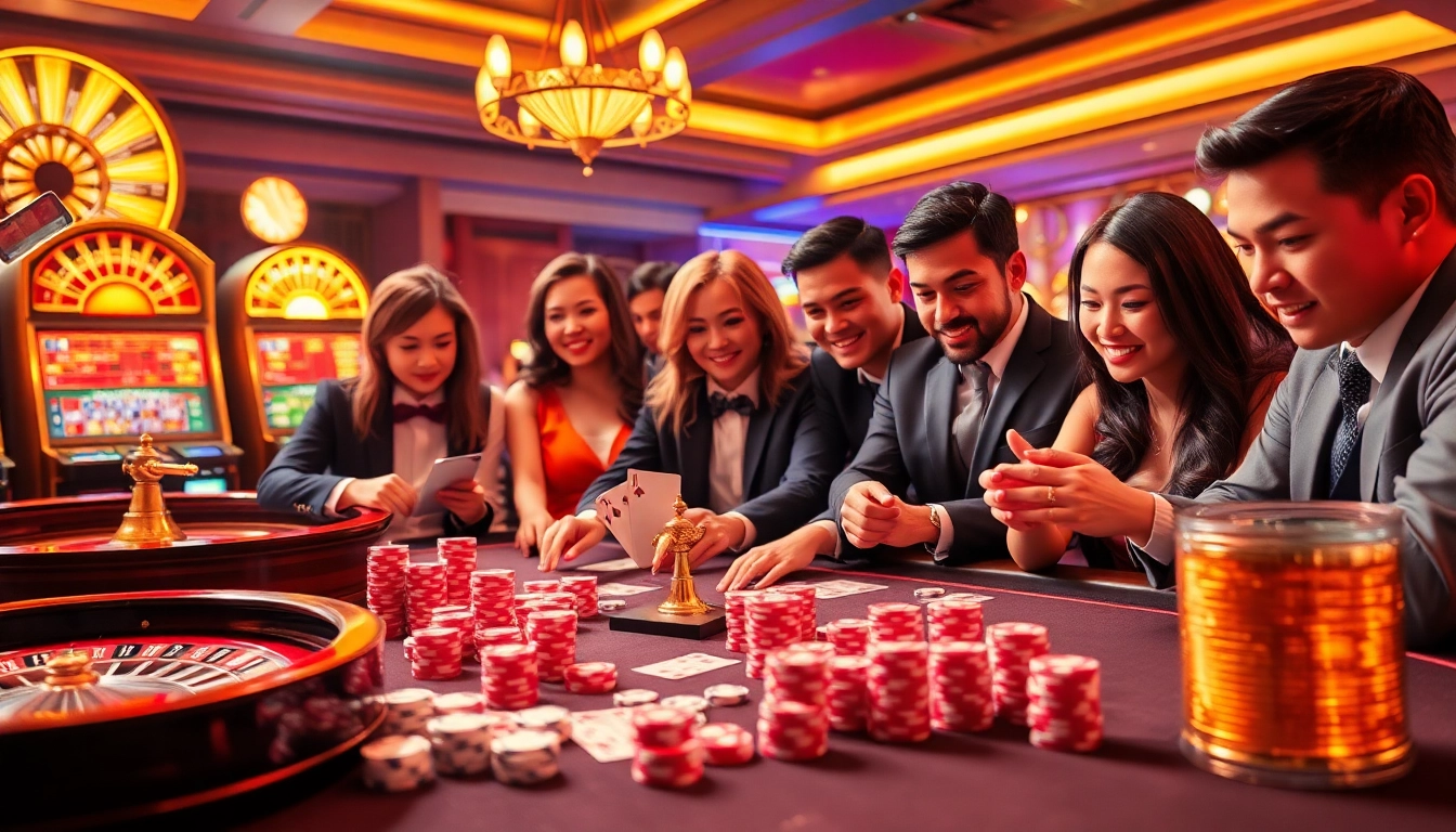LLively casino scene at MM88 showcasing poker action and vibrant gaming elements.