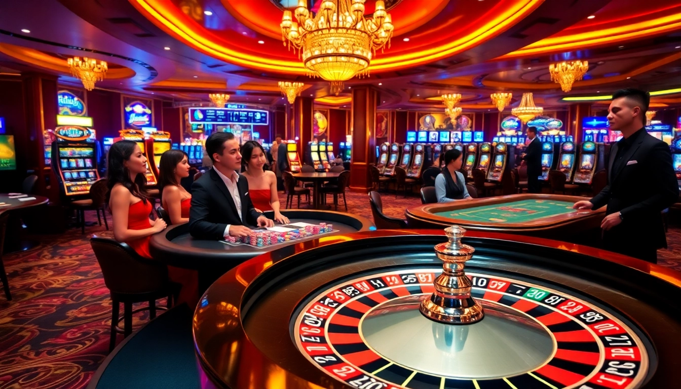 Experience thrilling gaming at F8 bet with vibrant casino interiors and exciting table games.