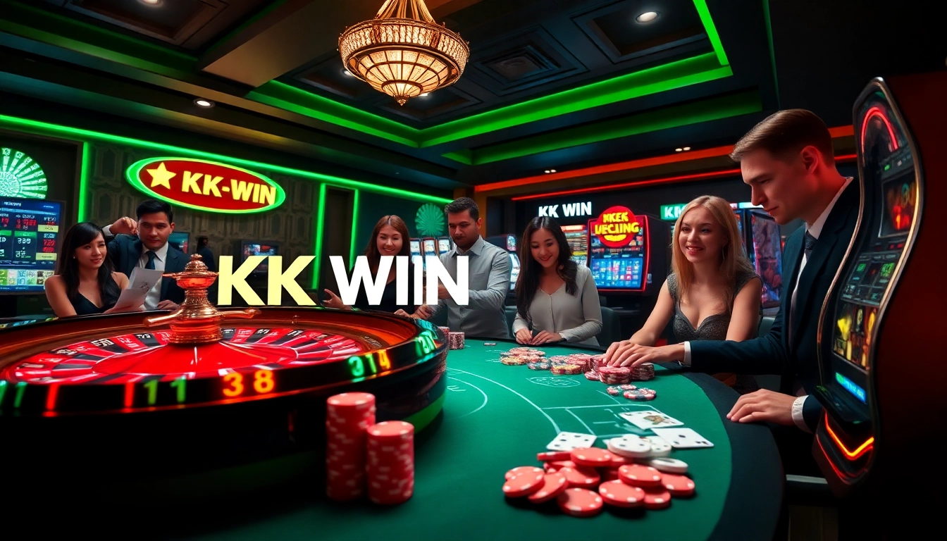 Experience the thrill of gambling with KK WIN at a luxurious casino, featuring roulette and poker.