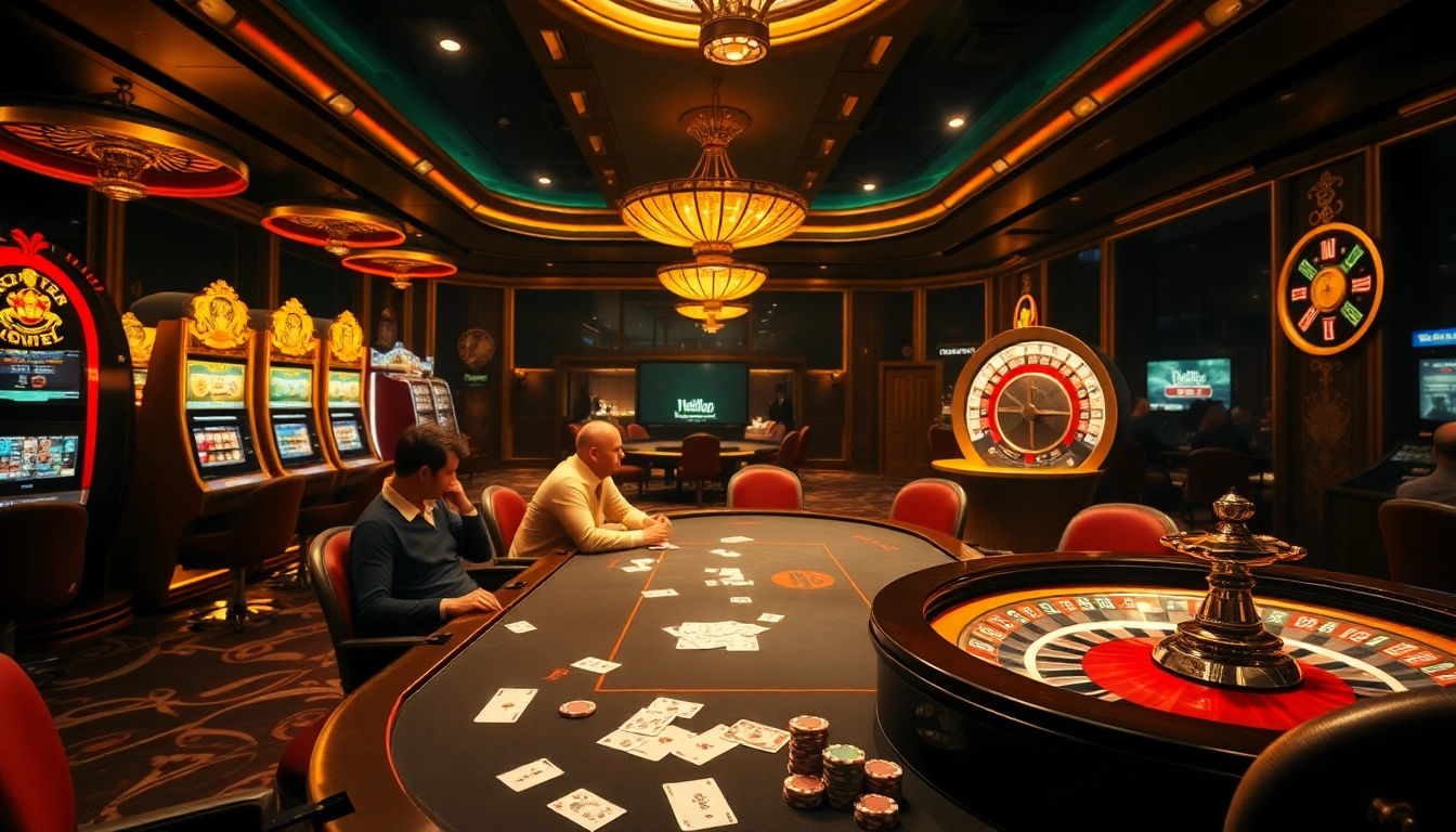Hello88 showcases an exciting poker game in a luxurious casino setting.