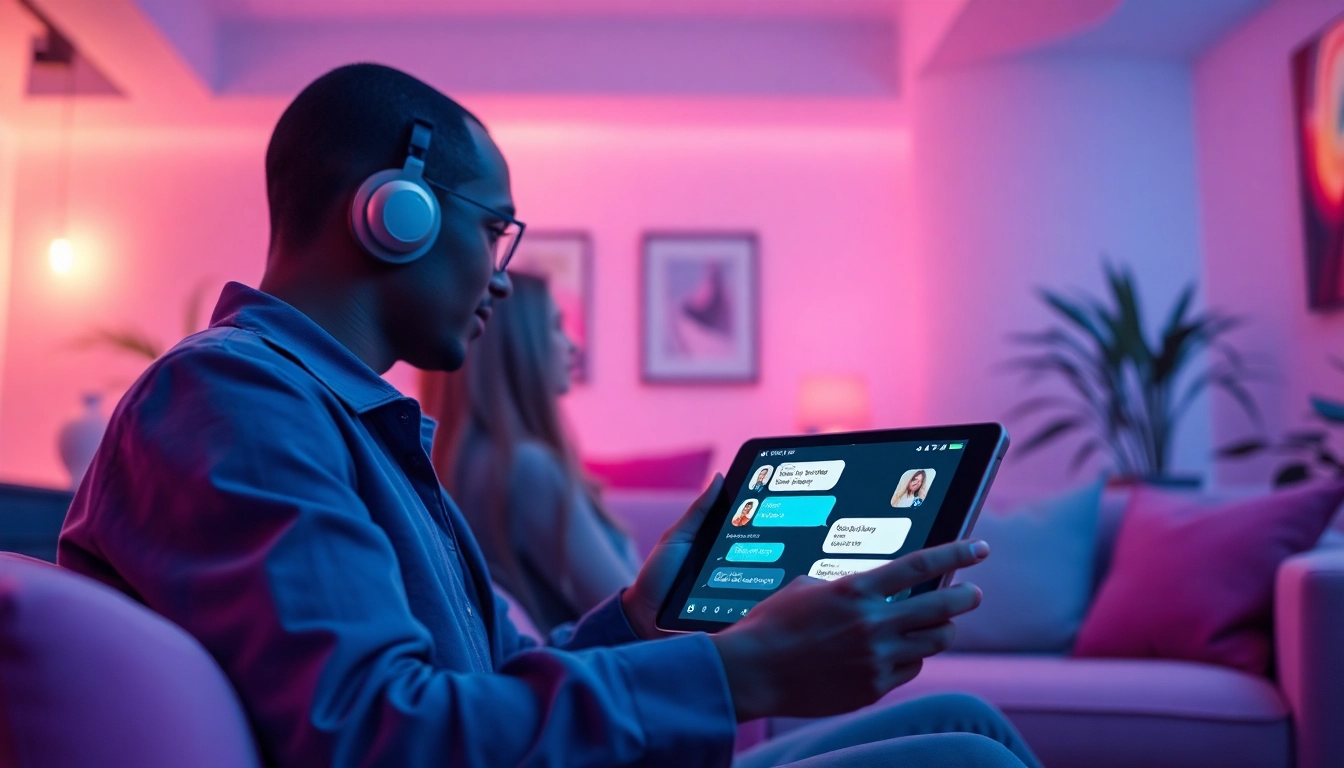 Engaging user interaction with an AI sex chat bot in a cozy digital environment.