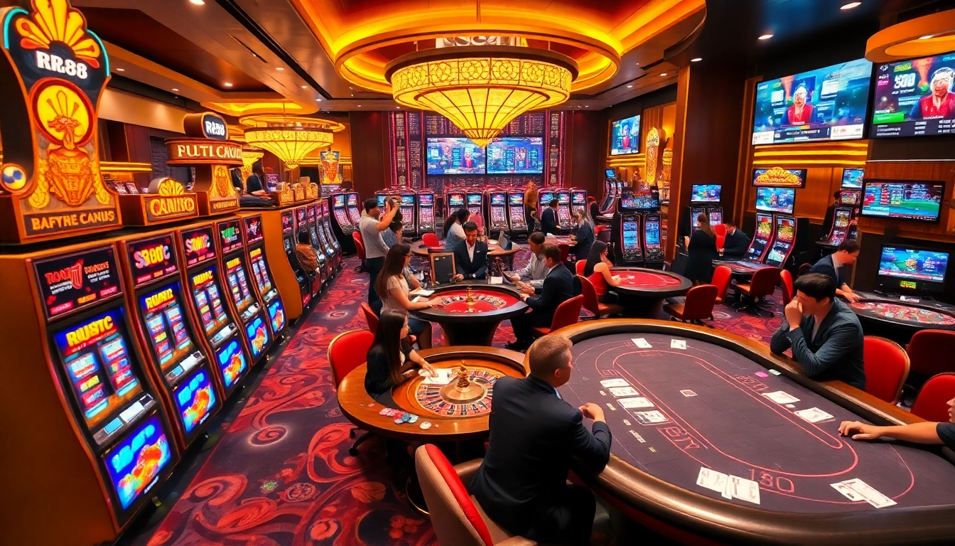 Experience thrilling gameplay at RR88 with vibrant slot machines and dynamic betting tables.