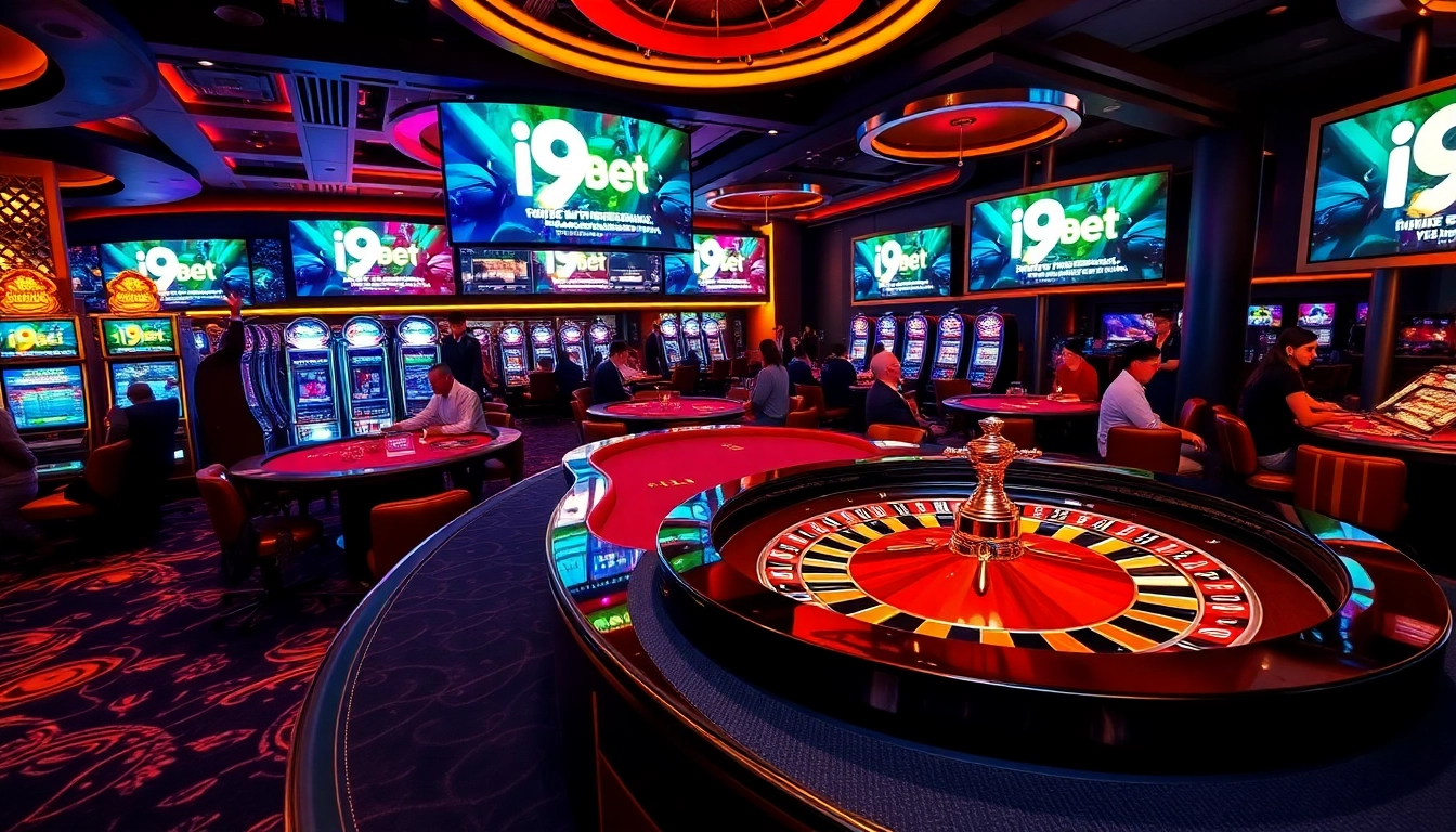 Experience excitement at i9bet casino with professional gaming tables and vibrant slot machines.