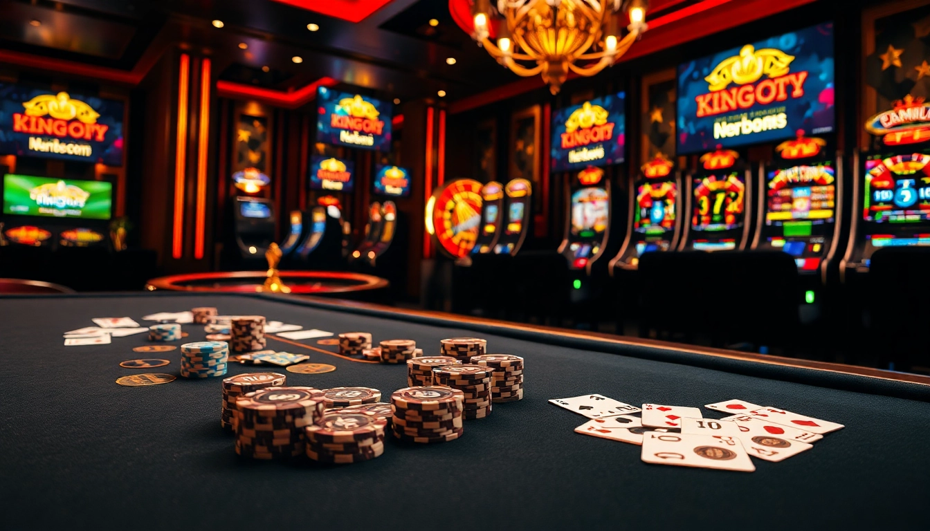 Engaging scene of King88 com casino with vibrant poker chips and roulette wheel.