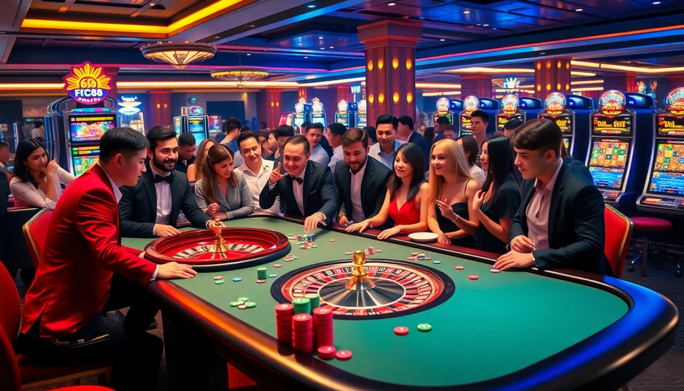 Experience the excitement of FC88 with vibrant casino games, professional dealers, and luxury gaming atmosphere.