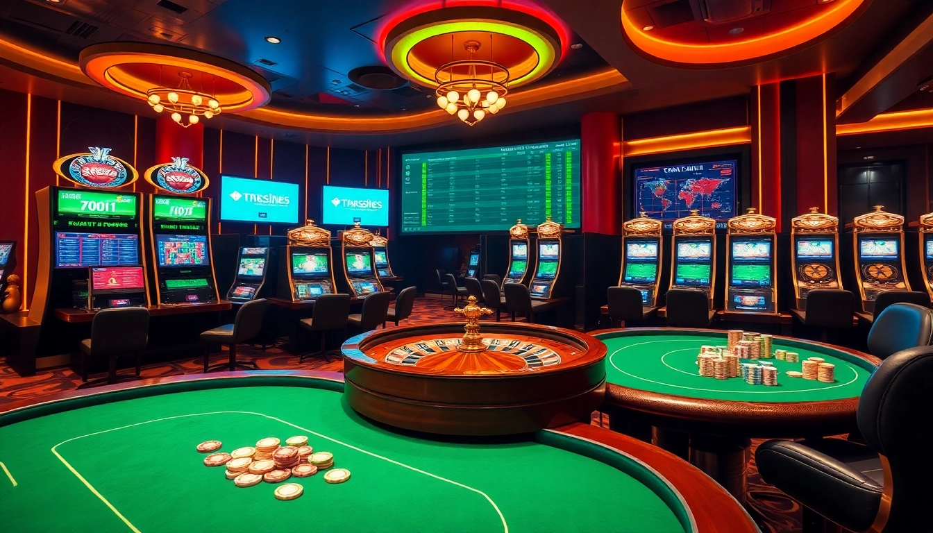 Play exciting games at https://rr88.se.net/ casino featuring roulette table, vibrant slot machines, and poker chips.