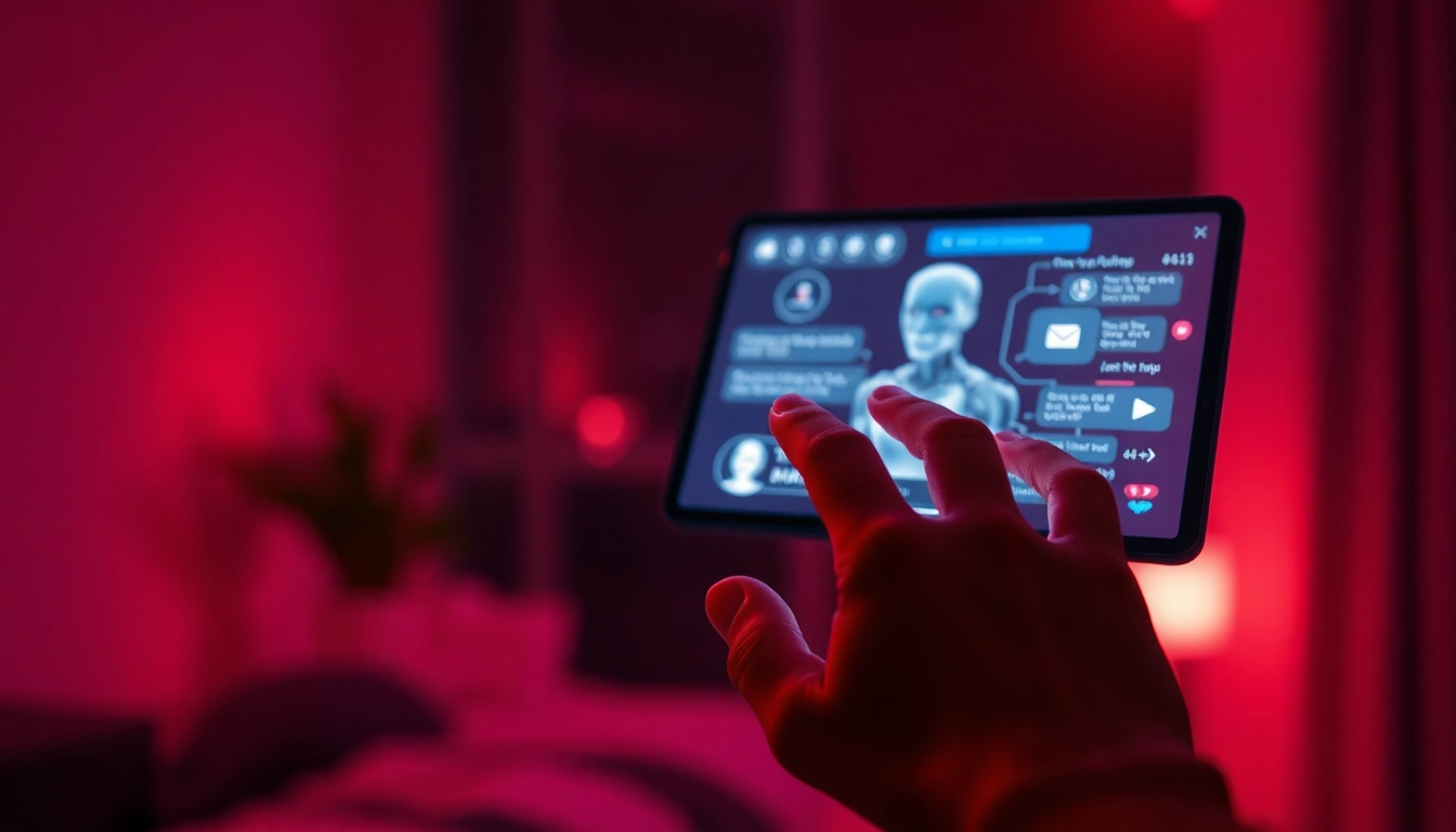 Engaging user interaction with an AI sex chat chatbot in a warm, intimate digital space.