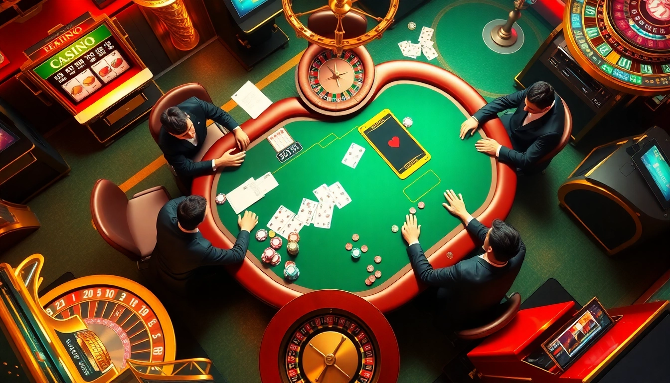 Experience thrilling gameplay with 5Z7779 com at a glamorous casino table loaded with vibrant poker chips.