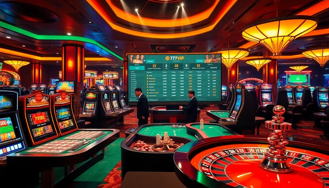 Engaging players interact with the modern gambling interface at https://777vip.bio/ featuring slot machines and casino tables.