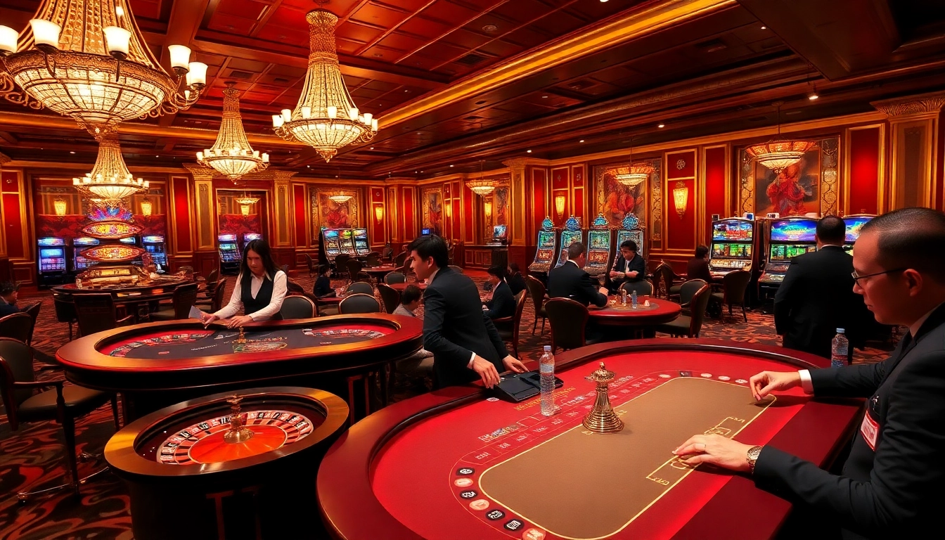 Players enjoying a thrilling game at nhà cái usbet in a luxurious casino setting.