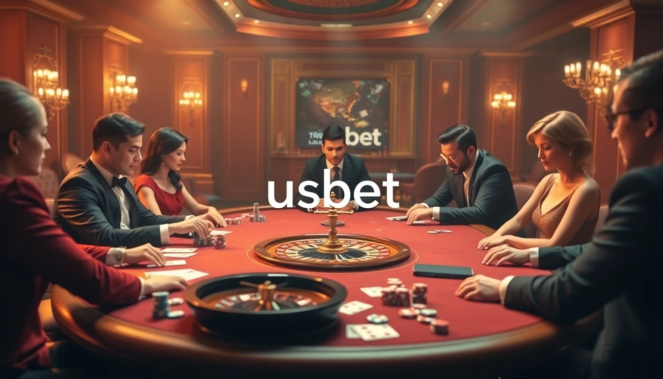 Intensely focused players at a luxurious poker table, experiencing excitement at nhà cái usbet.