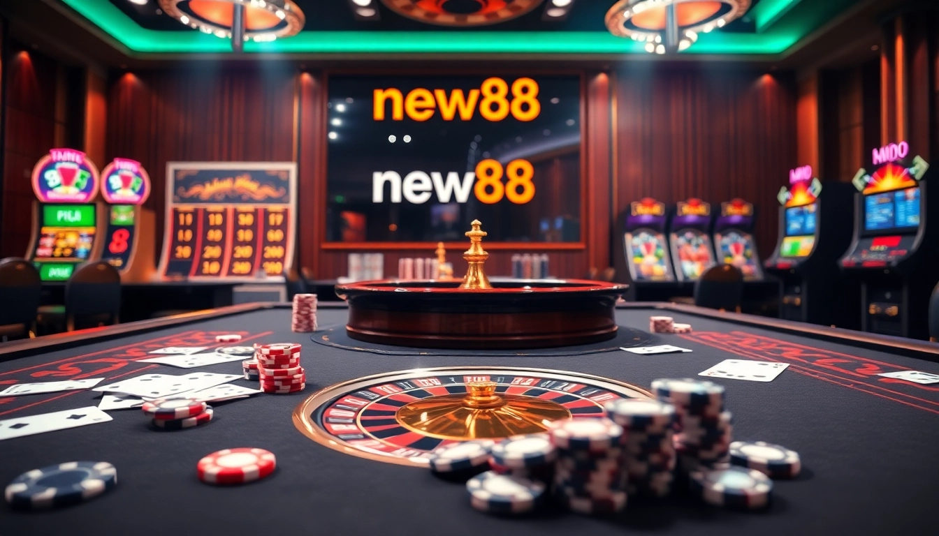 Experience the vibrant thrill of new88 with exciting casino games and luminous betting tables.
