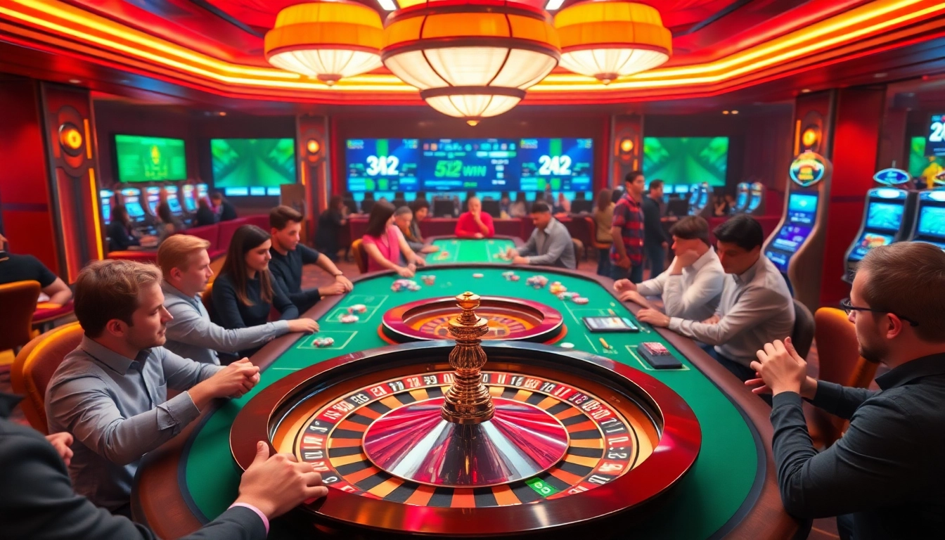 Experience the thrill of winning at 32 WIN casino with poker tables and vibrant roulette action.