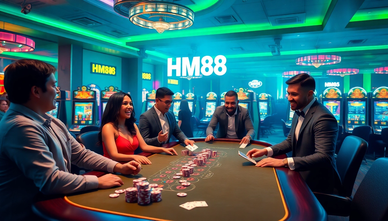 Players enjoying the exciting gaming experience at HM88 casino, including poker and slot activities.