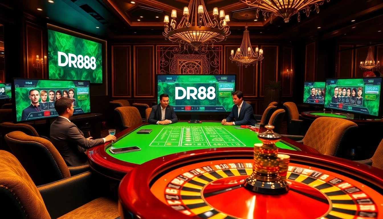Experience an exciting DR88 online gambling session at a luxurious casino table with vibrant action.